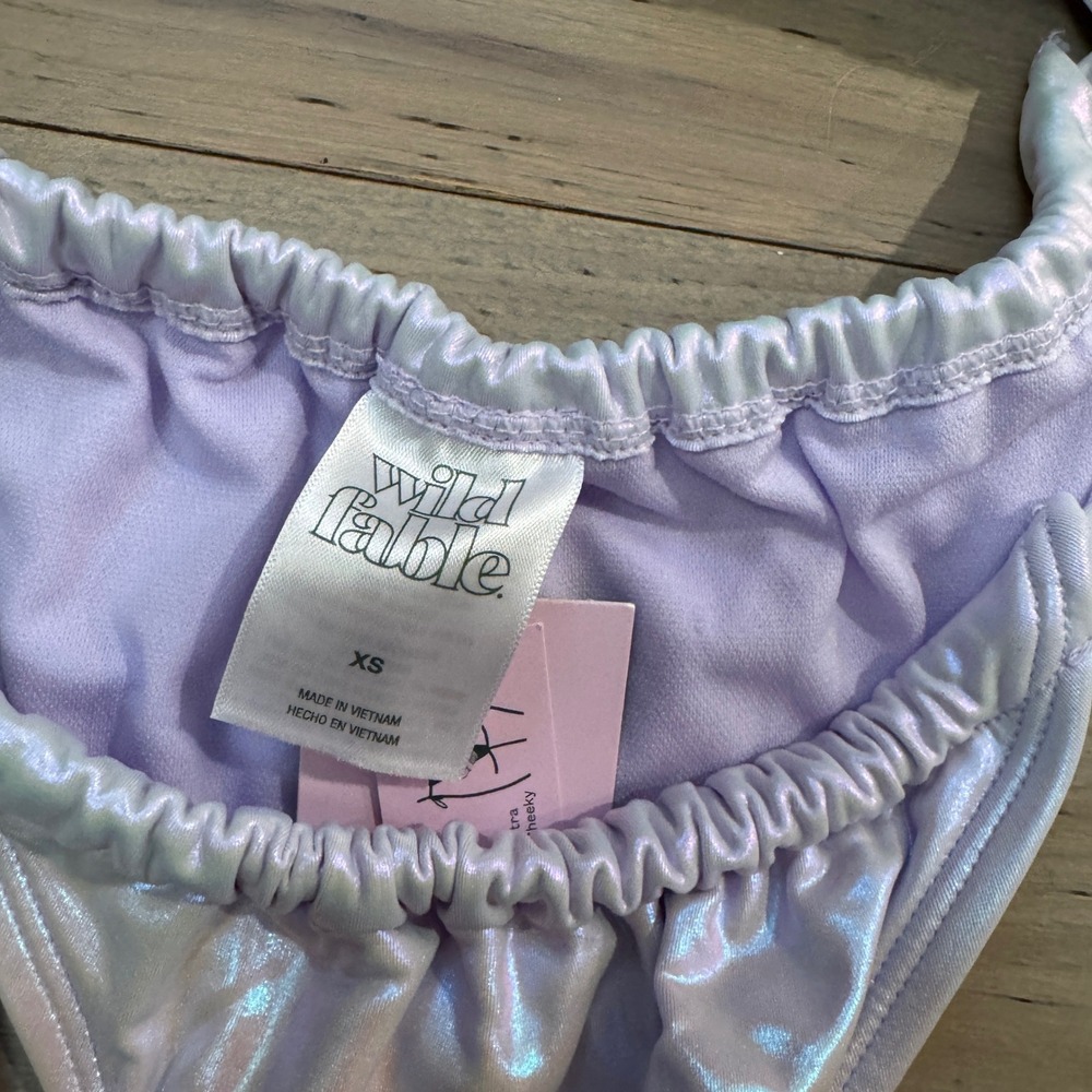 Wild Fable Iridescent Purple Holographic Bikini Set M/XS Cheeky Bottom NWT - Picture 2 of 3